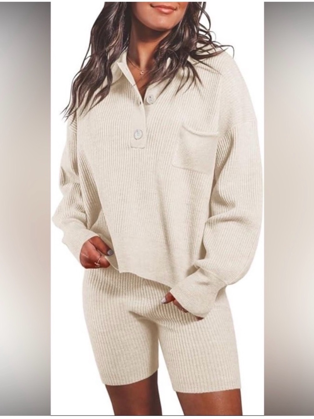 Women's Ribbed Knit Lounge Set - Apricot Tan